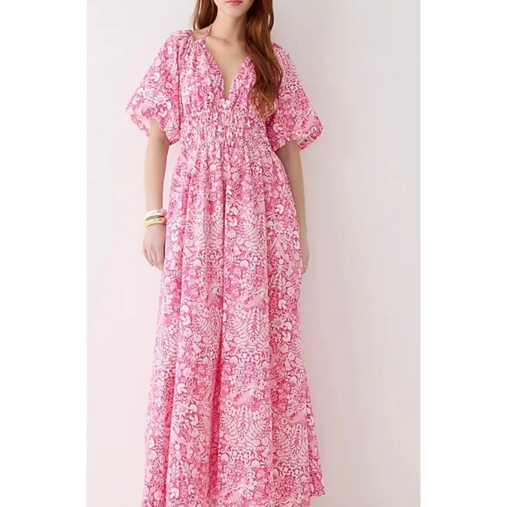 J.Crew Collection Maxi Dress Women XS Pink Good Mermaid Floral Smocked Poplin